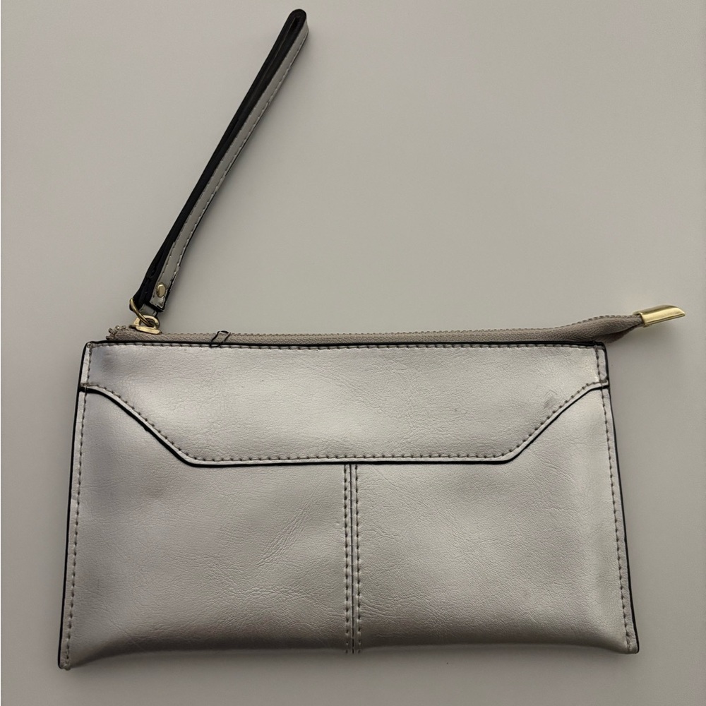 Metallic silver wristlet